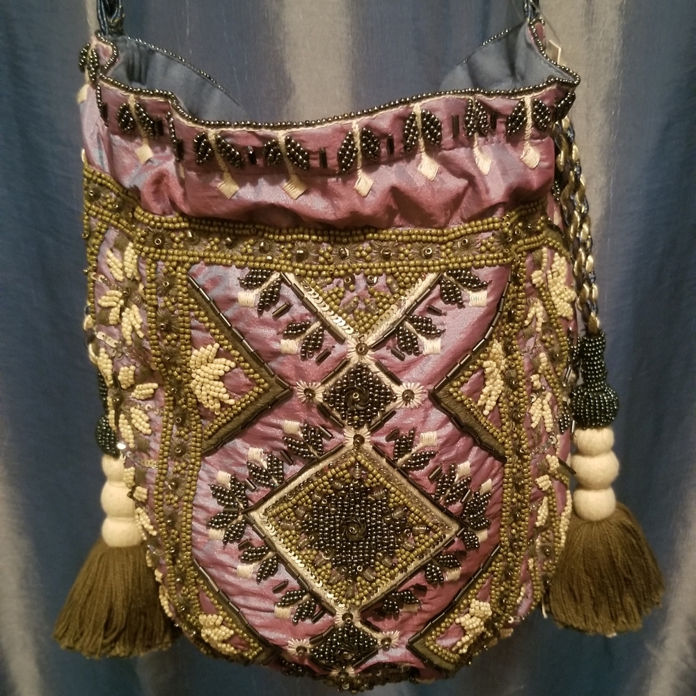 NWT Anthropologie Beaded Purse with Tassels